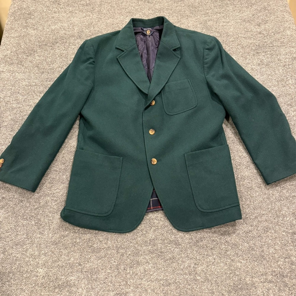 Tommy Hilfiger Green Wool Blend Blazer Jacket Removable Vest Plaid Lined Mens M